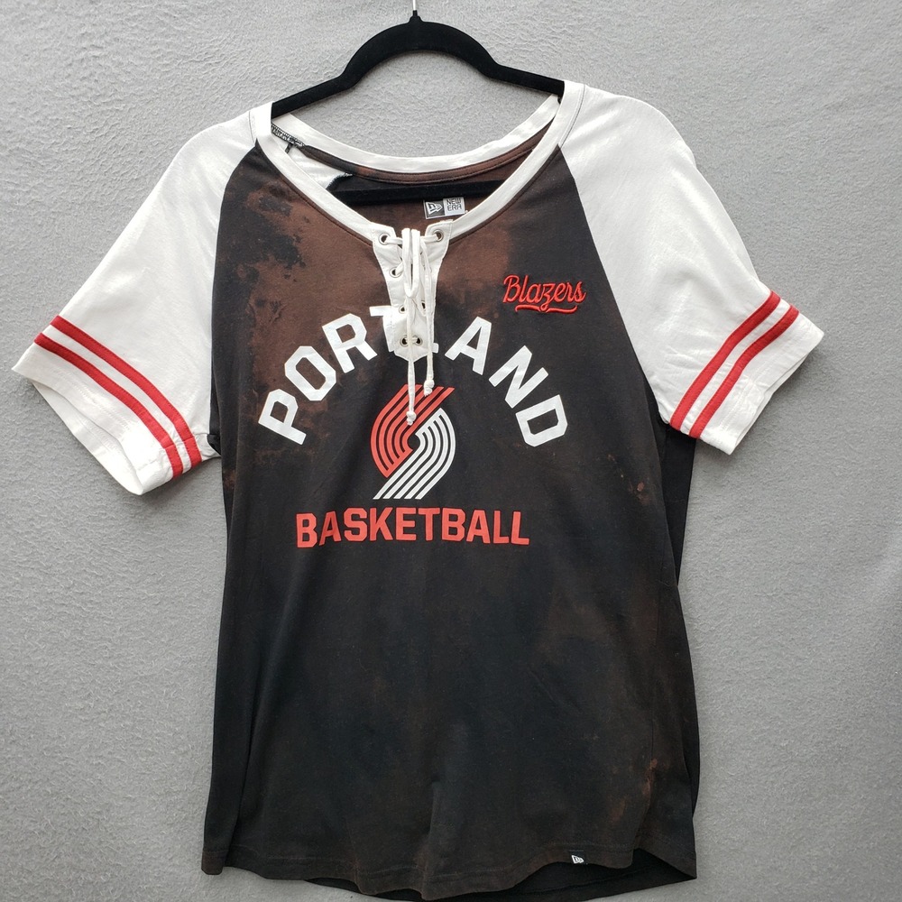 New Era Lace Neck Portland Trailblazers Tee Shirt Black Raglan Basketballl XL